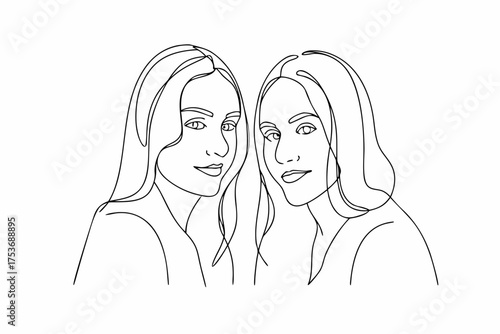 Continuous line drawing of two women minimalist portrait design vector