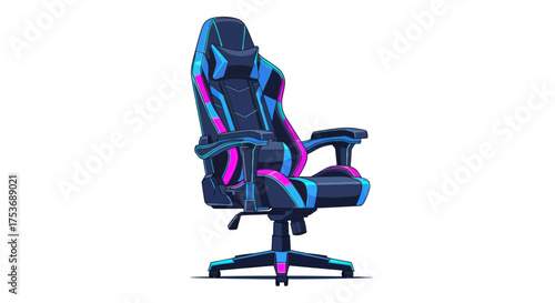 Ergonomic Gaming Chair with Blue Pink and Black Accents.