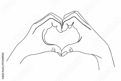 Hand heart gesture line art illustration of love and care