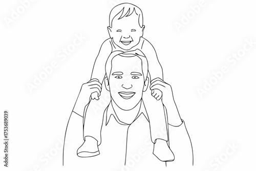 Line art illustration of father and baby sharing happy moments
