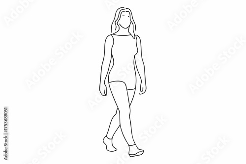 Line art illustration of woman walking forward in a minimalist style