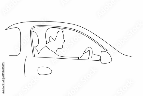 Line drawing of a man driving a car for illustration purposes