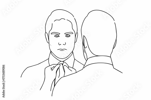 Man adjusting his tie getting ready for an important business meeting