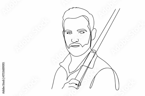 Man holding a billiard cue in minimalist one line drawing style