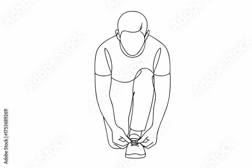Single line art of a man tying his shoelaces preparation