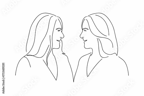 Two Women Face to Face Minimalist Line Art Illustration
