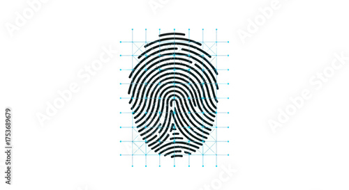 Detailed Black Fingerprint Impression on Gridded Background.