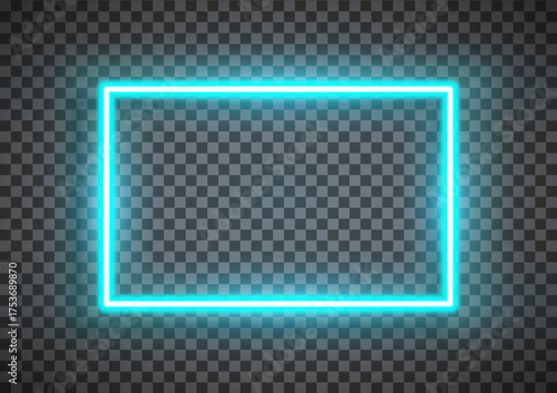 Realistic cyan led neon tube frame isolated on transparent background. Light effect photo frame. Detailed vector illustration