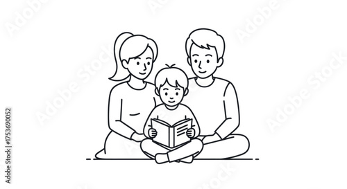 Family Reading Together: Mother Father and Child Enjoying a Book.
