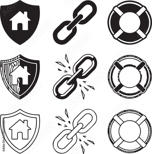 Set of Nine Detailed Insurance Icons with Transparent Background collection symbol