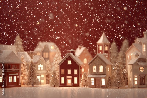 Winter Village Scene With Snow-Covered Houses and Frosty Trees During a Calm ...