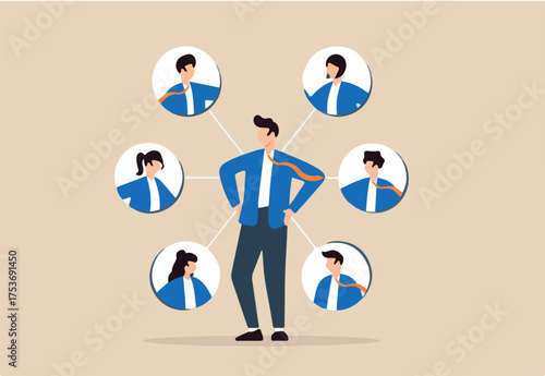 Flat illustration of businessman receive 360 degree feedback from colleagues performance appraisal customer review testimonial job networking employee evaluation rating