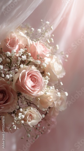 Beautiful Pink Roses With Babys Breath in Soft Lighting for a Special Occasion