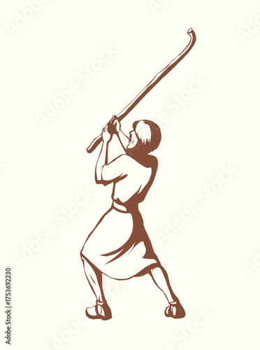 Vector drawing. Man with stick