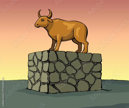 Vector drawing. Big golden idol