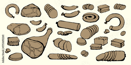 Meat production. Vector drawing food