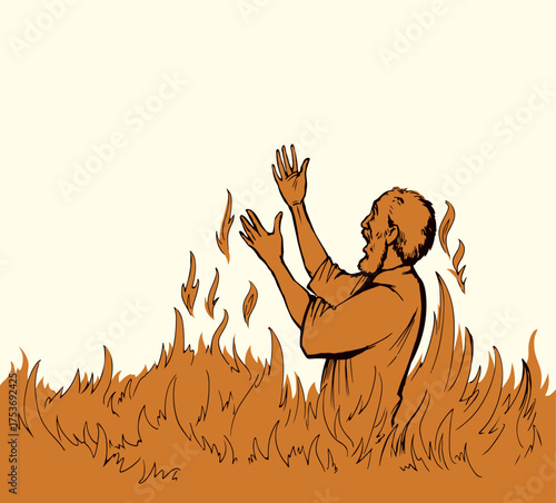 Vector drawing. Man in the hell