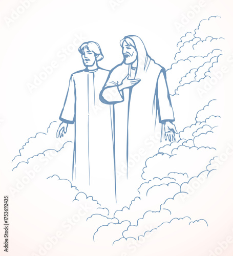 Vector drawing. Men on the Heavens
