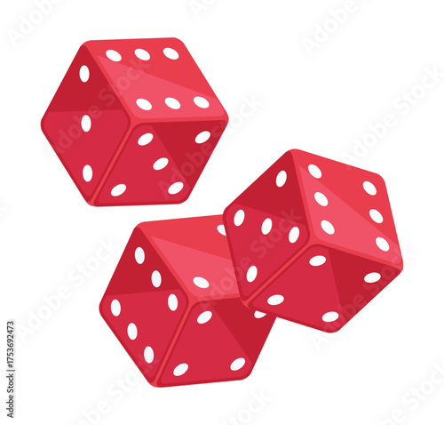 Dice cubes. Isometric casino gambling pieces, backgammon, board game and poker dice 3d vector illustration. Red dice cube on white