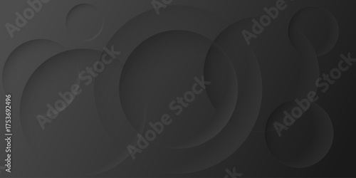 Abstract dark background with layered circular shapes creating soft shadows and depth. Minimalist 3D paper-cut style design perfect for modern luxury themes, digital artwork, or elegant graphic backgr