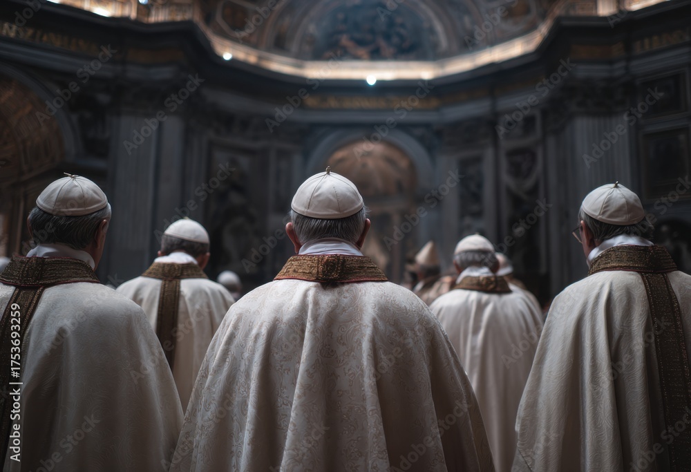 Naklejka premium catholic priests standing in front of the pope