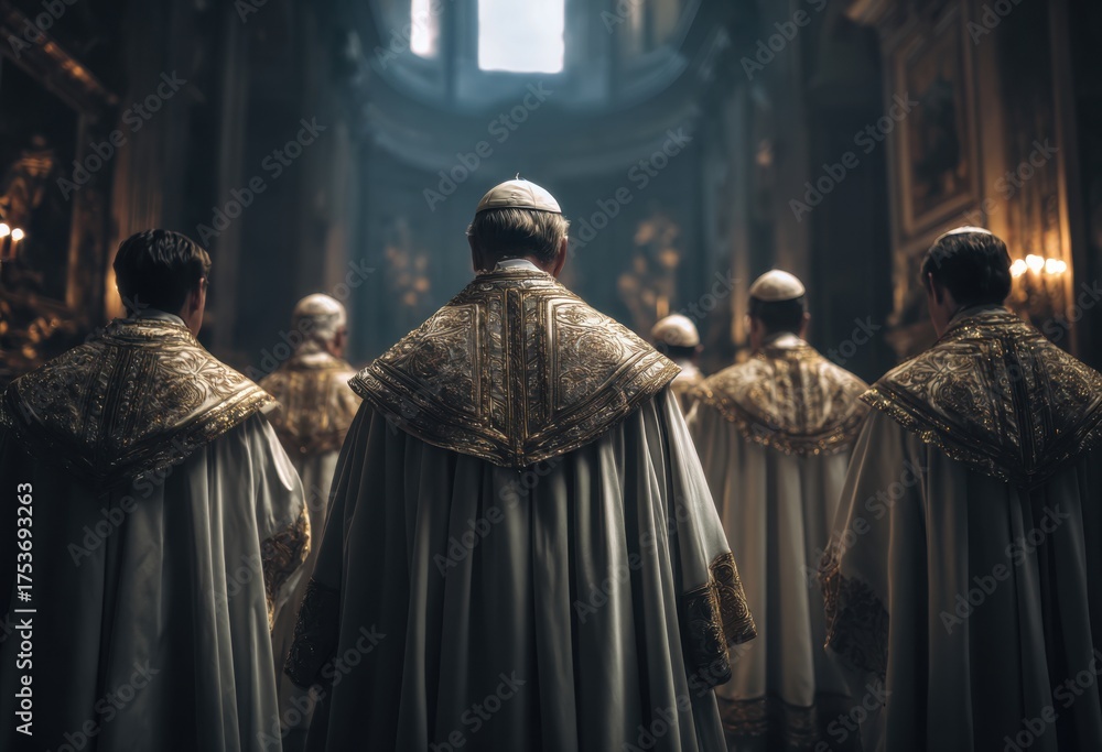 Naklejka premium catholic priests standing in front of the pope