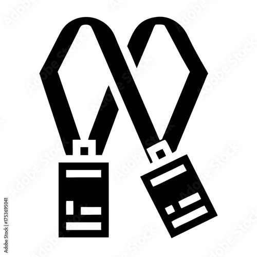 Vector art of two black and white badge icons with lanyard for event or work identification
