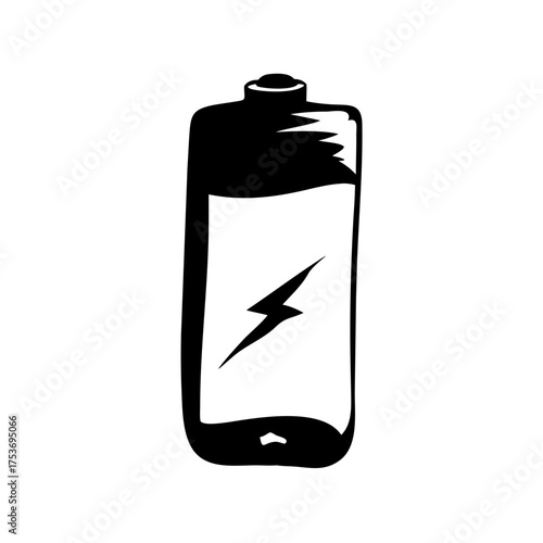 Vector art of hand drawn illustration of a battery with a lightning bolt, indicating power