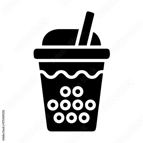 Illustration of a black boba tea with a straw delicious and refreshing drink