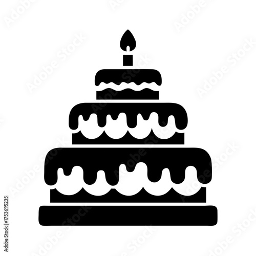 Illustration of a threetiered cake with a candle perfect for birthdays