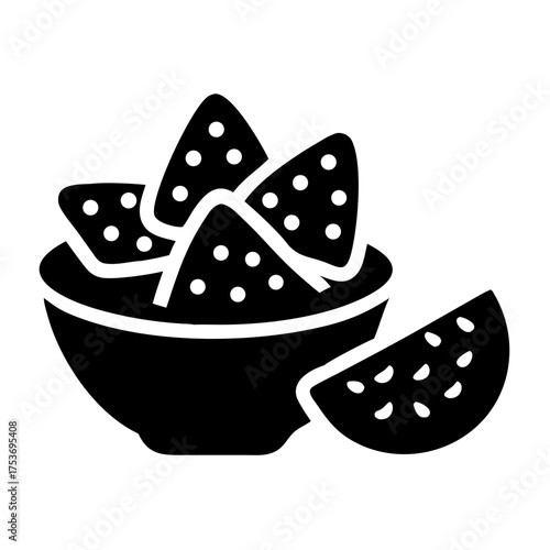 Illustration of a bowl of nachos with a wedge, , perfect for snack designs
