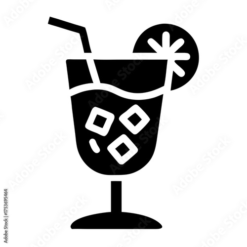 Vector art of iced cocktail with lemon slice, a refreshing summer beverage with ice cubes