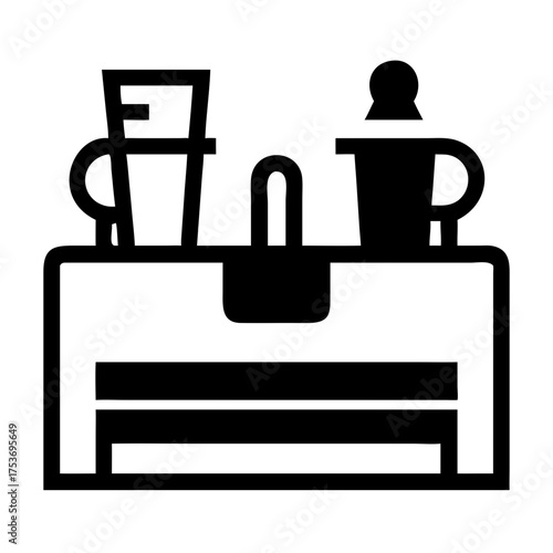 Vector art of minimalist icon of a breakfast tray with a glass and a teapot