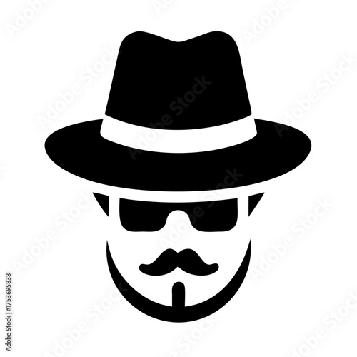Vector art of mysterious man with fedora, sunglasses, and mustache, a symbol of intrigue