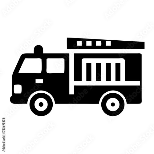 Vector art of a black and white illustration of a fire truck, ready for emergency response