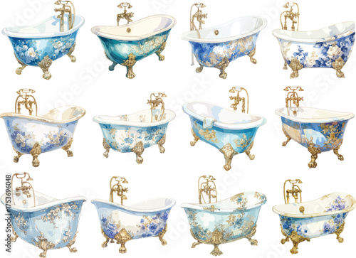 Watercolor Vintage Clawfoot Bathtub Clipart
