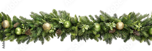 Festive green Christmas garland decoration transparent PNG cutout, isolated background