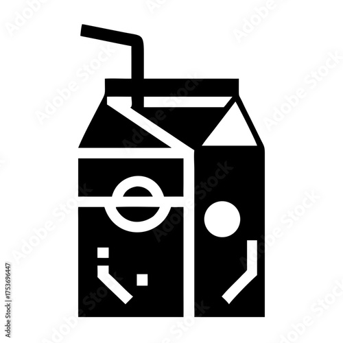 Illustration of black juice box with straw for beverage packaging
