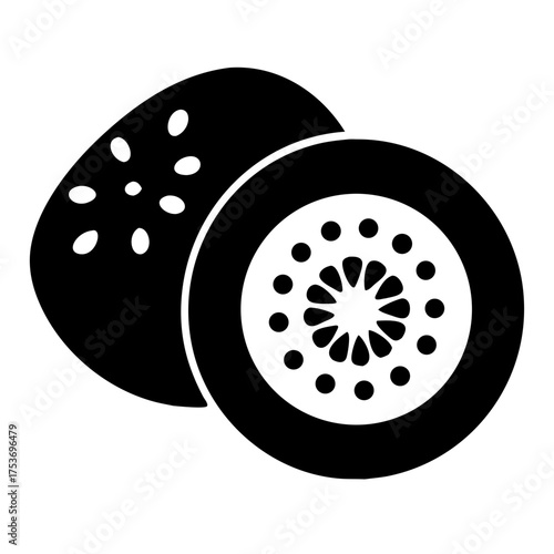 Illustration of a kiwi fruit, a small, ovalshaped fruit with fuzzy brown skin