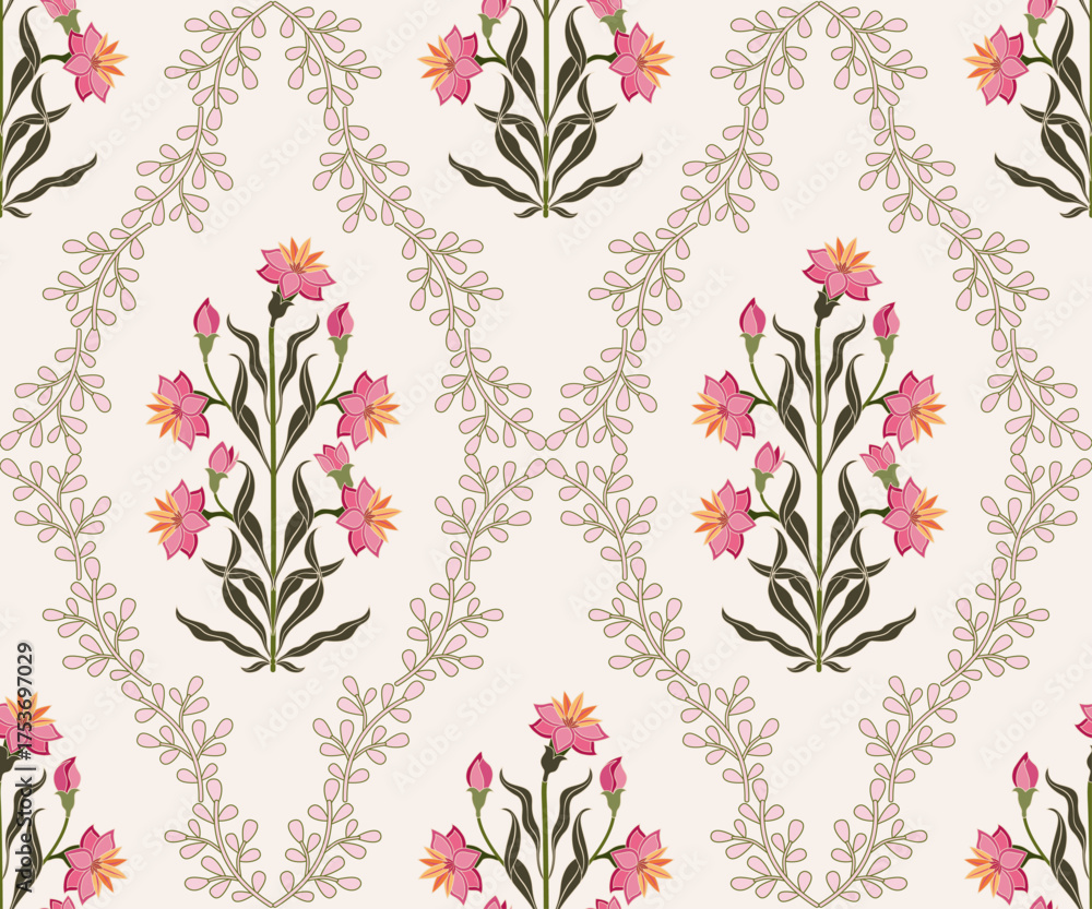 Obraz premium Vector Hand drawn colourful geometric flowers Motifs African boho paisley, seamless patterns with floral for fabric Ethnic Indian Pattern, textiles, clothing, wrapping paper, backdrop, banner. 