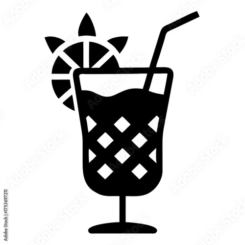 Vector art of refreshing cocktail, a tropical beverage with a straw and citrus garnish