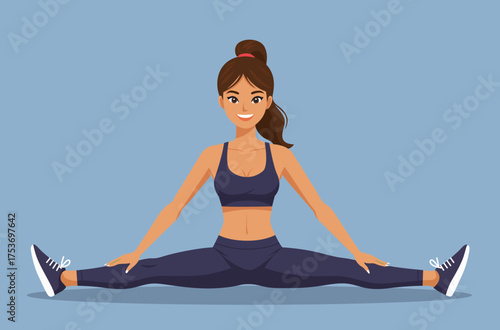 Woman sport wide leg stretching exercise
