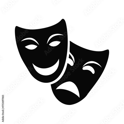 Vector art of comedy and tragedy masks, representing the dramatic arts and theatrical performance