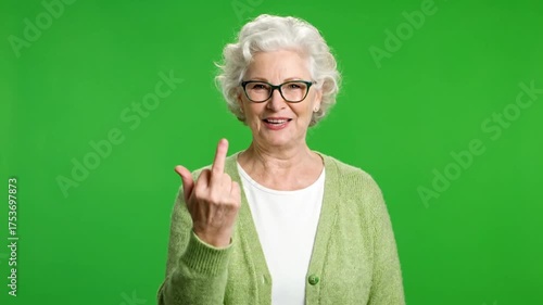 Expressive Senior Woman Making Various Hand Gestures on Green Screen.