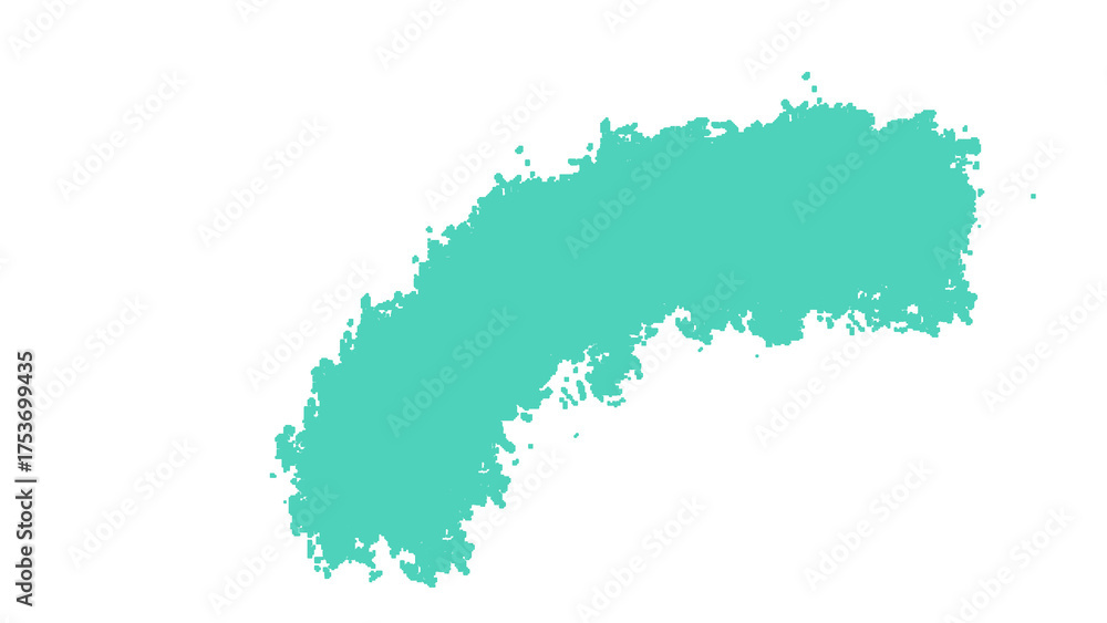 Fototapeta premium Abstract turquoise paint brush stroke with textured edges on a solid black background for graphic design elements