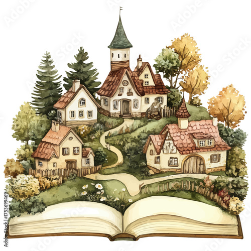 Storybook, watercolor drawing vector, isolated on a white background.