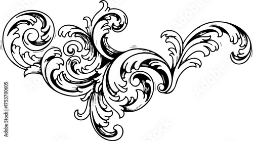 Elegant swirling floral flourish design element for invitations and classic decor projects, vintage style with flowing lines and botanical inspiration