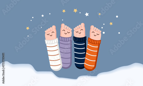  Cozy legs in warm socks under the starry sky