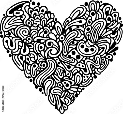 Intricate heart design with swirling patterns, perfect for Valentine's Day cards, love-themed projects, or adding a touch of artistic flair to any design