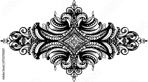 Elegant flourish design element for wedding invitations or luxury branding, a handcrafted vintage inspired scrollwork with ornate details and symmetrical pattern